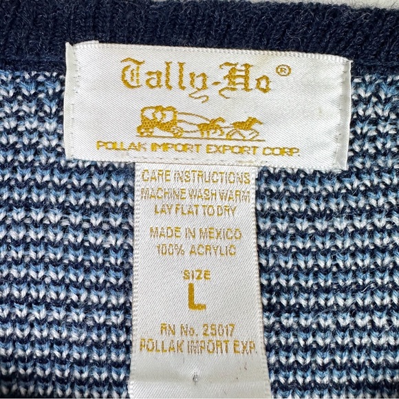 Tally Ho Vintage Navy Blue Checked Cardigan Sweater - Picture 4 of 8